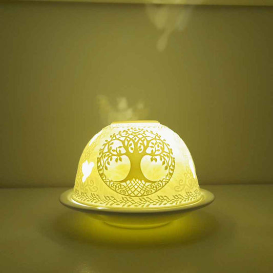 Irish Home | Porcelain Starlight Celtic Tree of Life Dove Votive