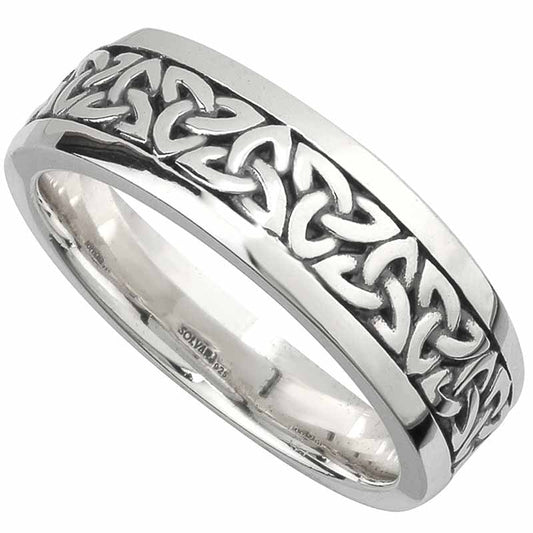 Irish Wedding Band -  Sterling Silver Mens Celtic Trinity Knot Ring