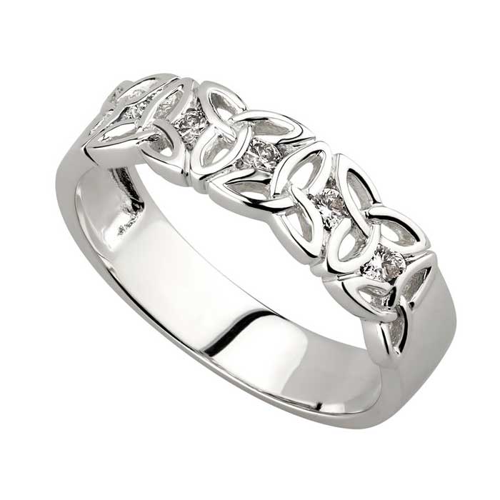 trinity knot ring - ladies 14k white gold and diamond trinity knot