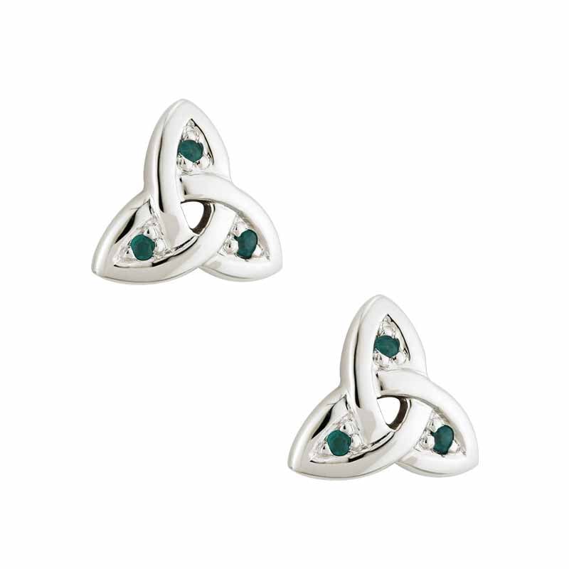 14k white gold trinity knot with emeralds earrings