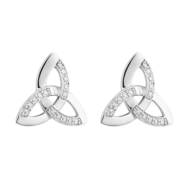 sale | 14k white gold trinity knot diamond stud earrings