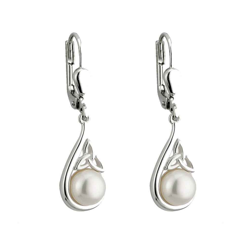 celtic earrings - sterling silver trinity pearl earrings
