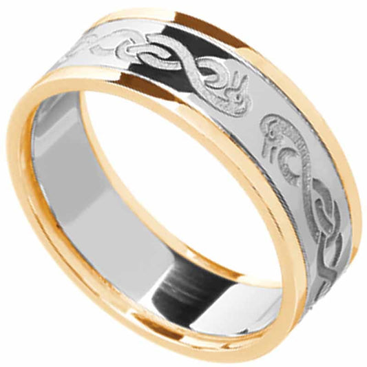 Celtic Ring - Men's White Gold with Yellow Gold Trim Celtic Wedding Ring
