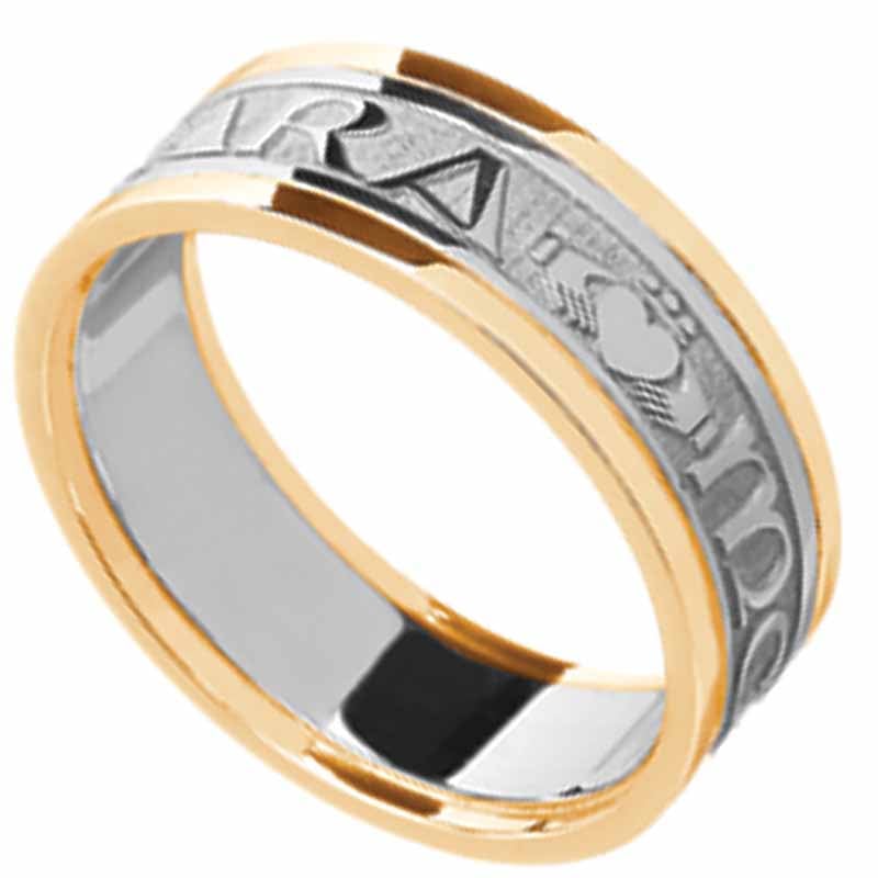 mo anam cara ring - men's white gold with yellow gold trim - mo anam cara 'my soul mate' irish wedding band