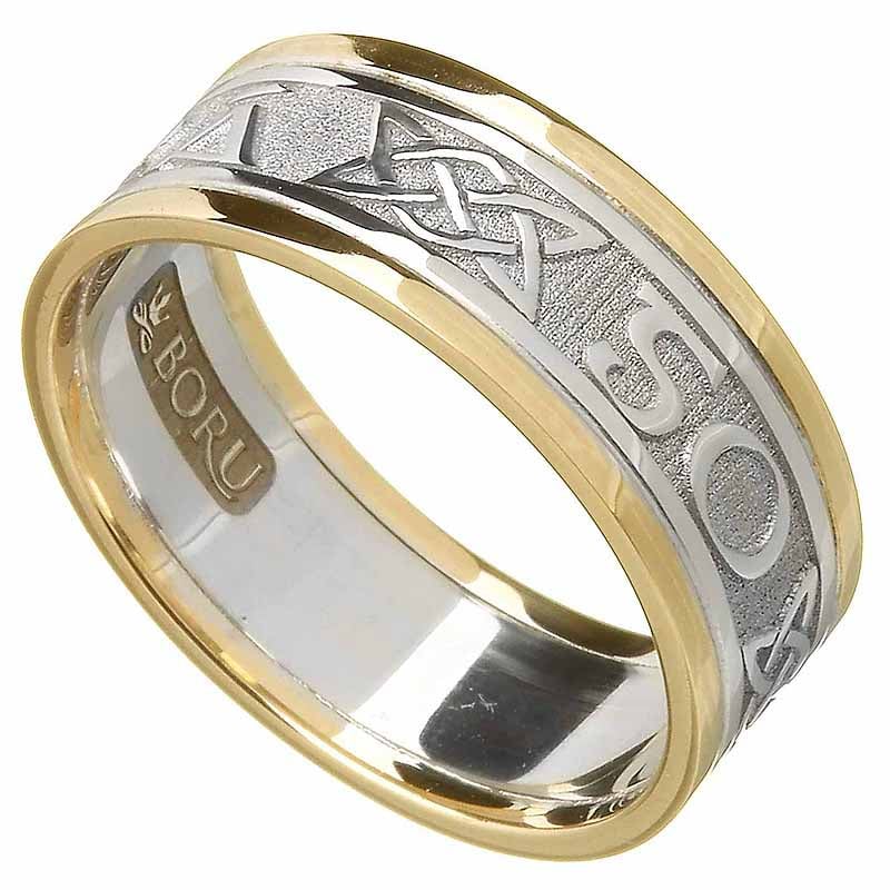 irish ring - ladies white gold with yellow gold trim - gra go deo 'love forever' irish wedding ring