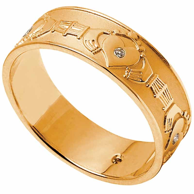 claddagh ring - men's diamond set claddagh wedding band