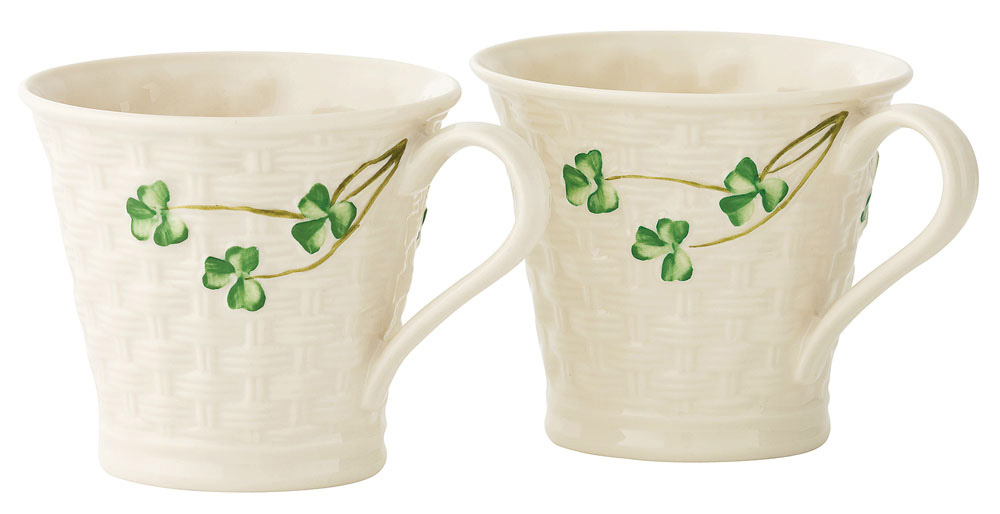 Product image for Belleek Shamrock Basketweave Mugs (set of 2)