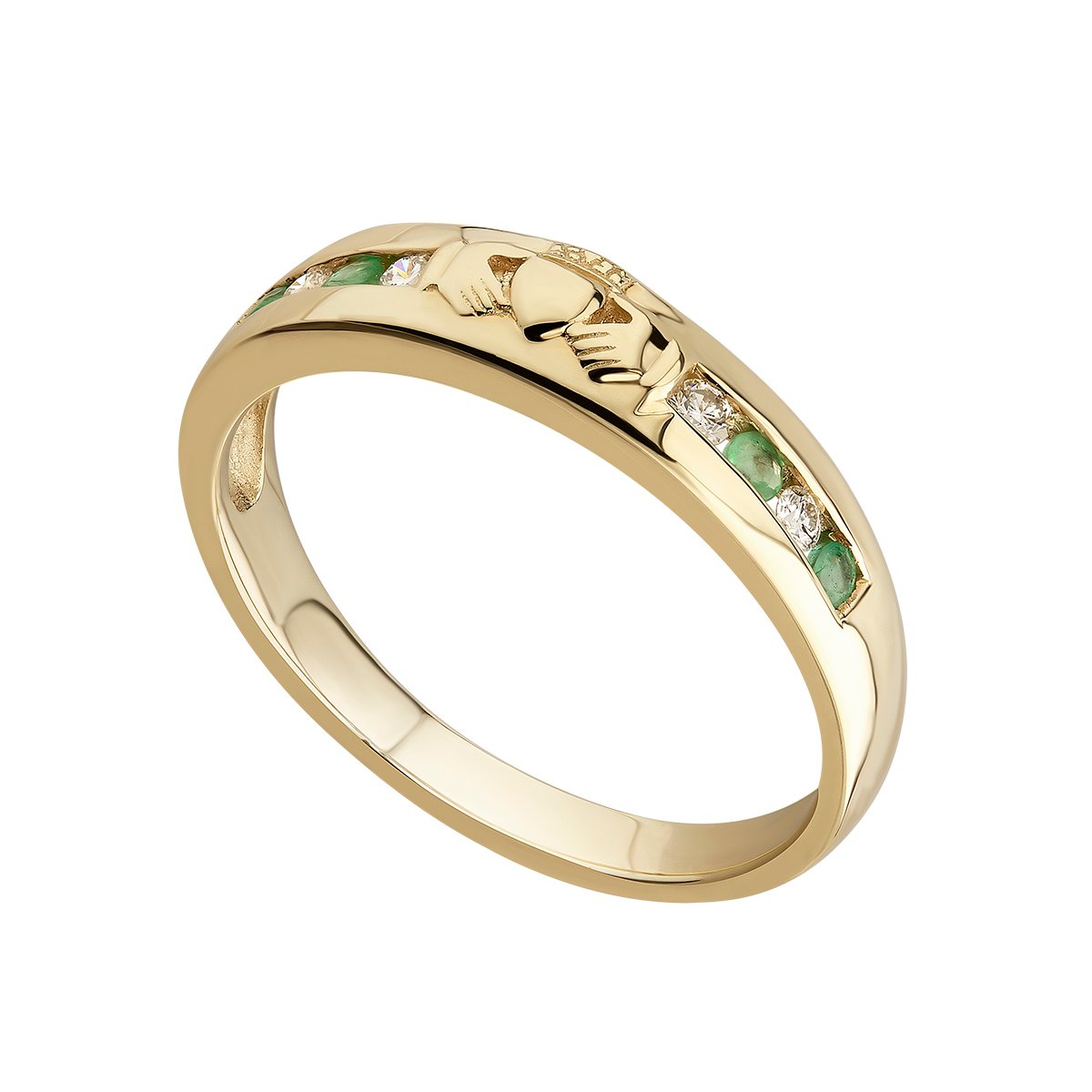 Product image for Claddagh Ring - Ladies 14k Gold with Diamonds and Emeralds Claddagh Eternity