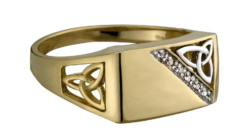 Product image for Celtic Ring - Mens 14k Gold and Diamond Trinity Celtic Knot Irish Ring Size 12
