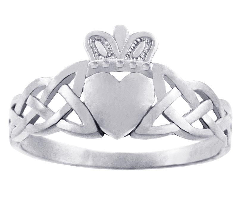 Product image for Claddagh Ring - Ladies White Gold Claddagh Ring with Trinity Knot Band
