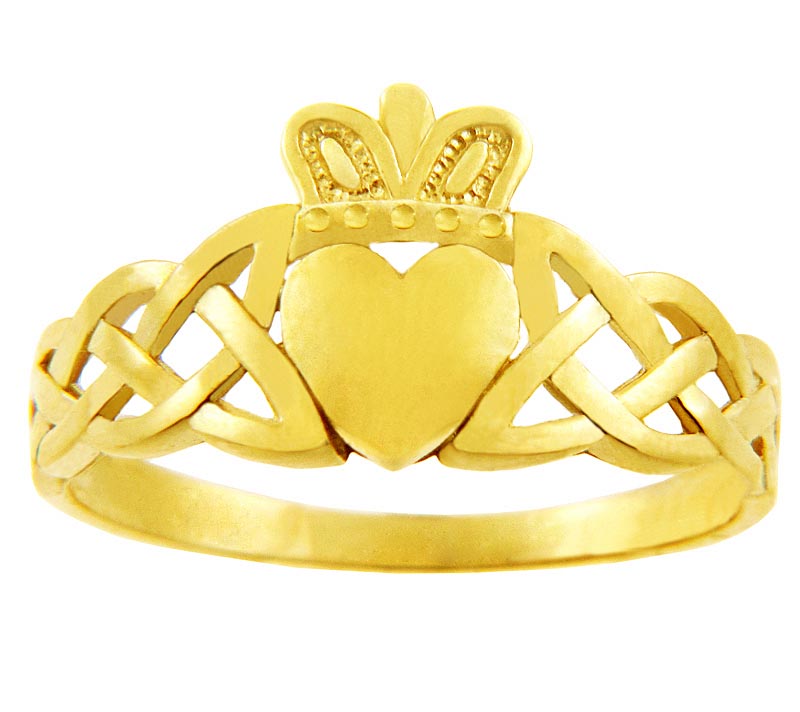 Product image for Claddagh Ring - Ladies Yellow Gold Claddagh Ring with Trinity Knot Band