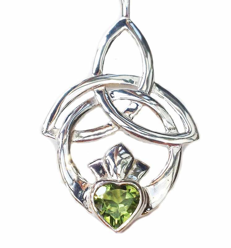 Celtic Necklace Trinity Knot Claddagh Pendant Peridot at