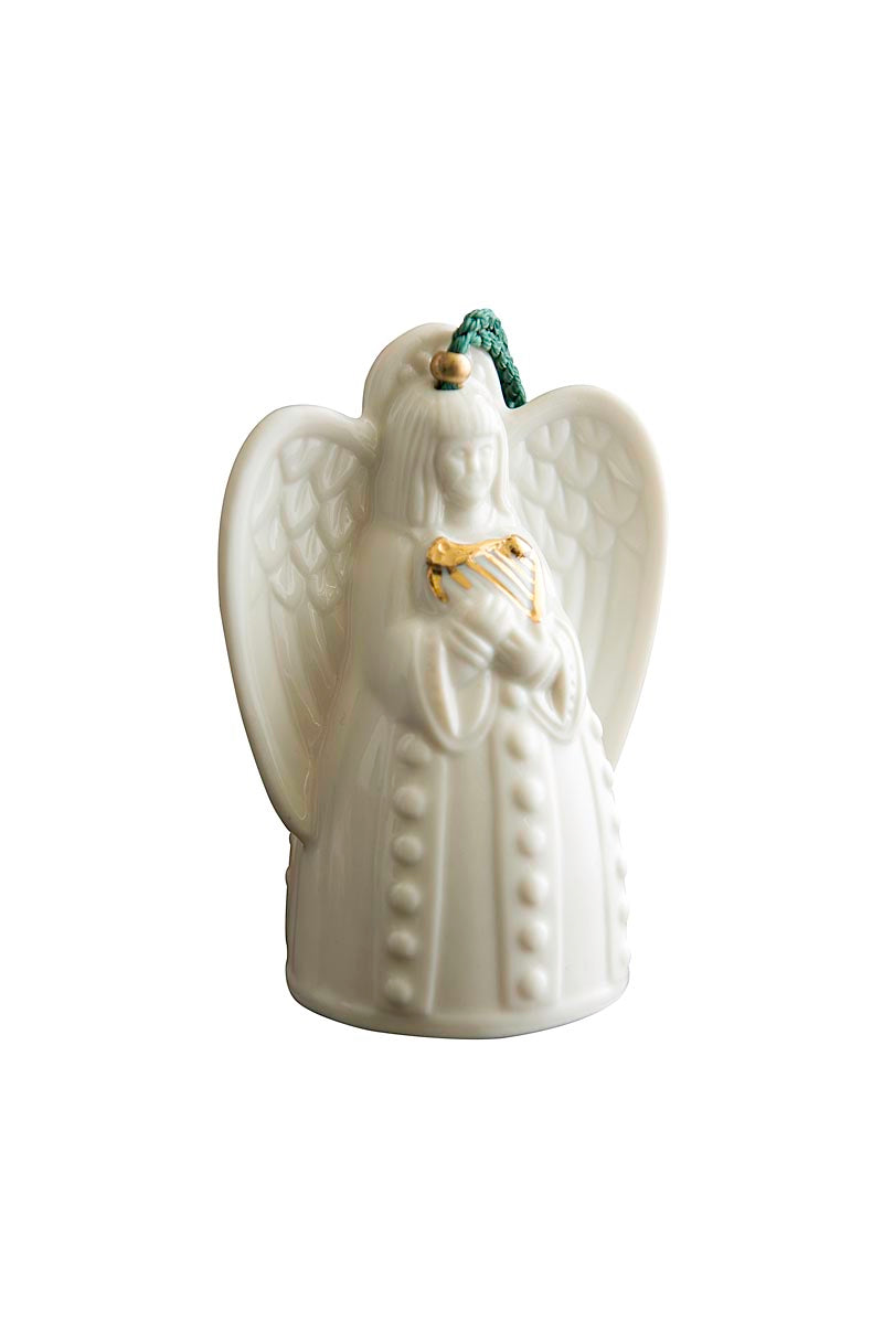 Irish Christmas Belleek Angel with Harp Ornament at BLK3711