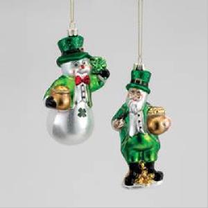 Product image for Irish Christmas - Snowman & Santa Glass Ornaments - Set of 2