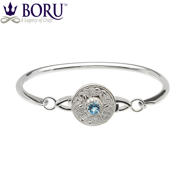 Product image for Celtic Bracelet - Celtic Warrior Wire Bangle with Swiss Blue & Clear CZ