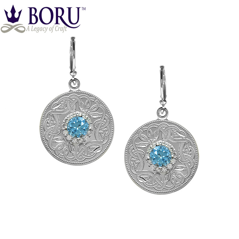 Product image for Celtic Earrings - Celtic Warrior Earrings with Swiss Blue & Clear CZ