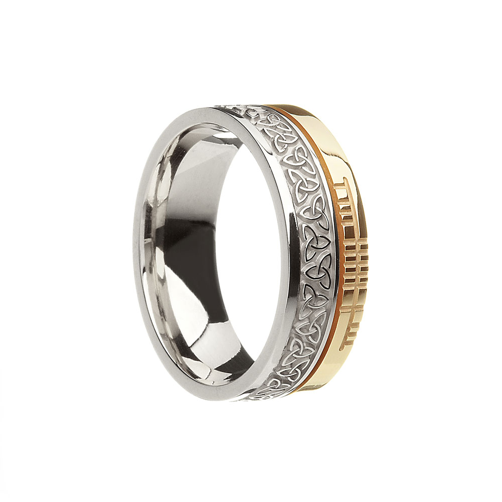 Product image for Celtic Ring - 10k Yellow Gold and Sterling Silver Comfort Fit 'Faith' Trinity Knot Irish Band - Exchange