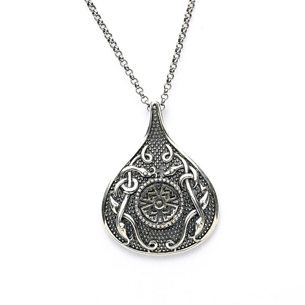 Product image for Celtic Pendant - Antiqued Sterling Silver Celtic Cross Teardrop Irish Necklace