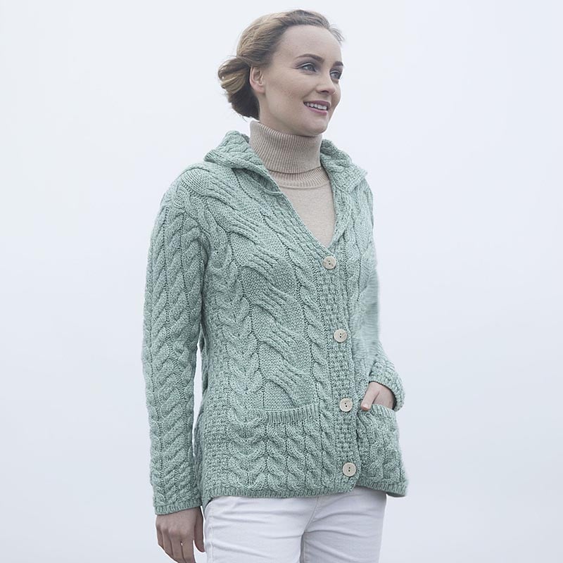 Product image for Irish Wool Sweater - Ladies Super Soft Merino Wool Buttoned Cable Cardigan