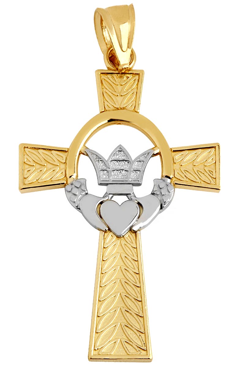 Product image for Claddagh Pendant - Two Tone Gold Irish Claddagh Cross