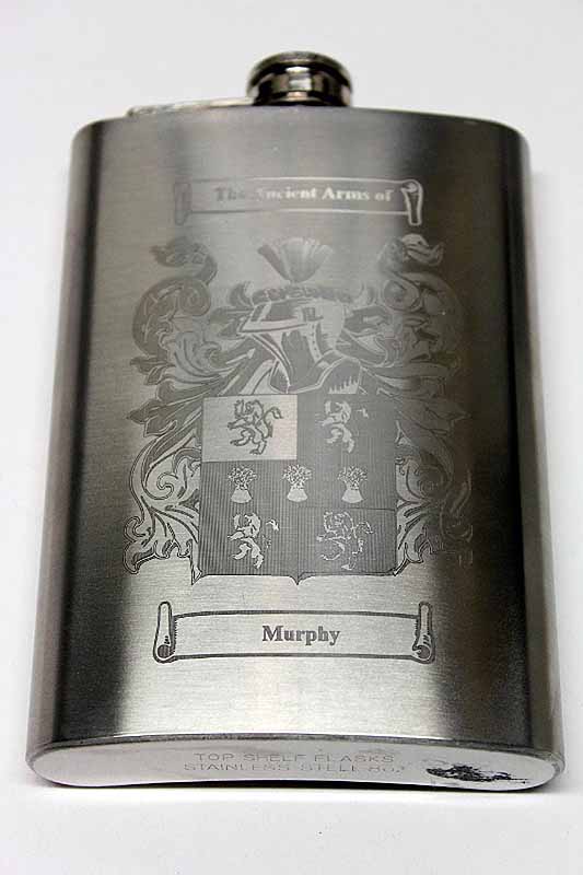 Product image for Coat of Arms Personalized 8oz Irish Hip Flask