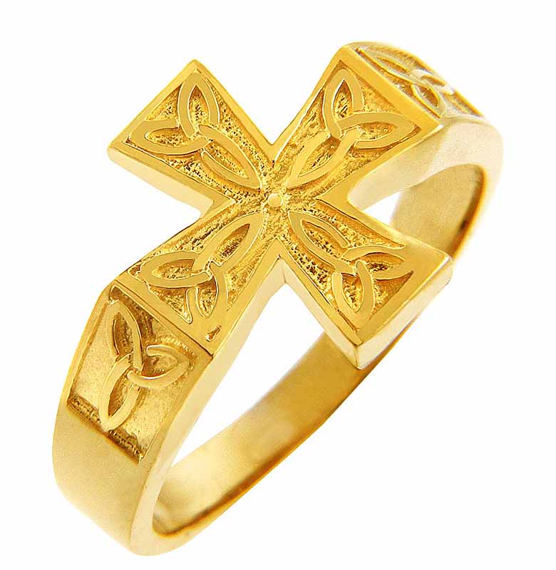 Product image for Celtic Ring - Men's Yellow Gold Celtic Trinity Cross Ring