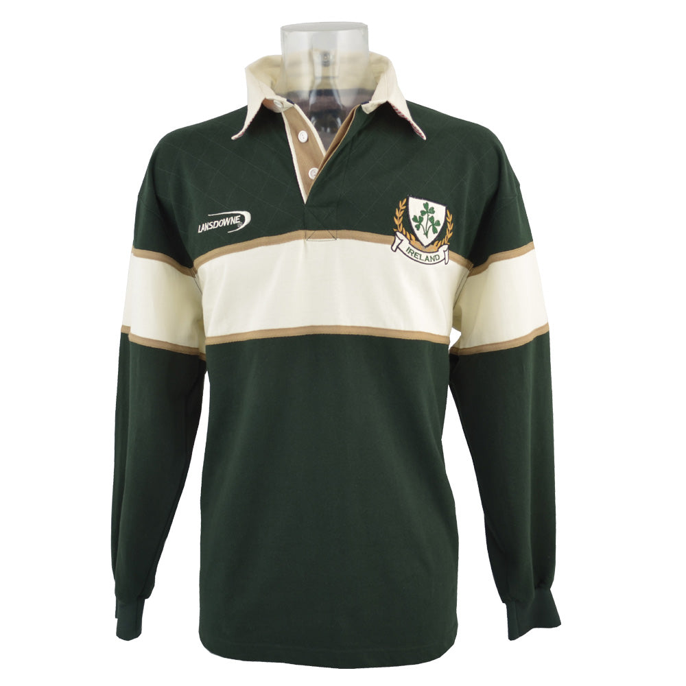 Irish Rugby Shirt Green and Natural Ireland 3 Shamrock Rugby Shirt at