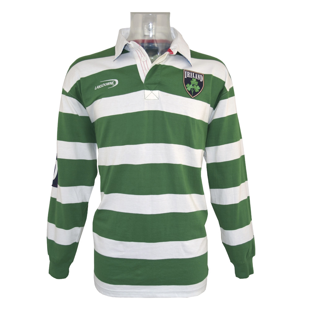 Product image for Irish Rugby Shirt - Green and White Striped Ireland Rugby Shirt