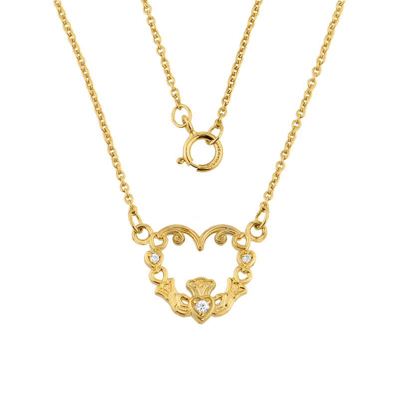 Product image for Claddagh Necklace - 14k Yellow Gold Diamond Claddagh Necklace