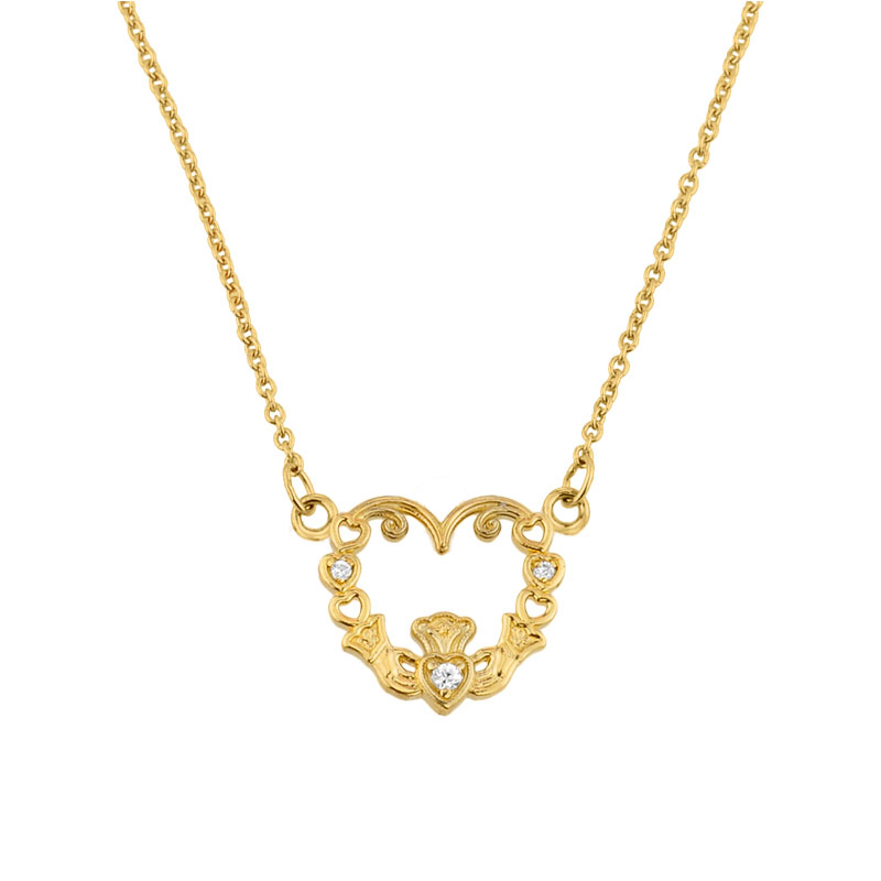 Product image for Claddagh Necklace - 14k Yellow Gold Diamond Claddagh Necklace