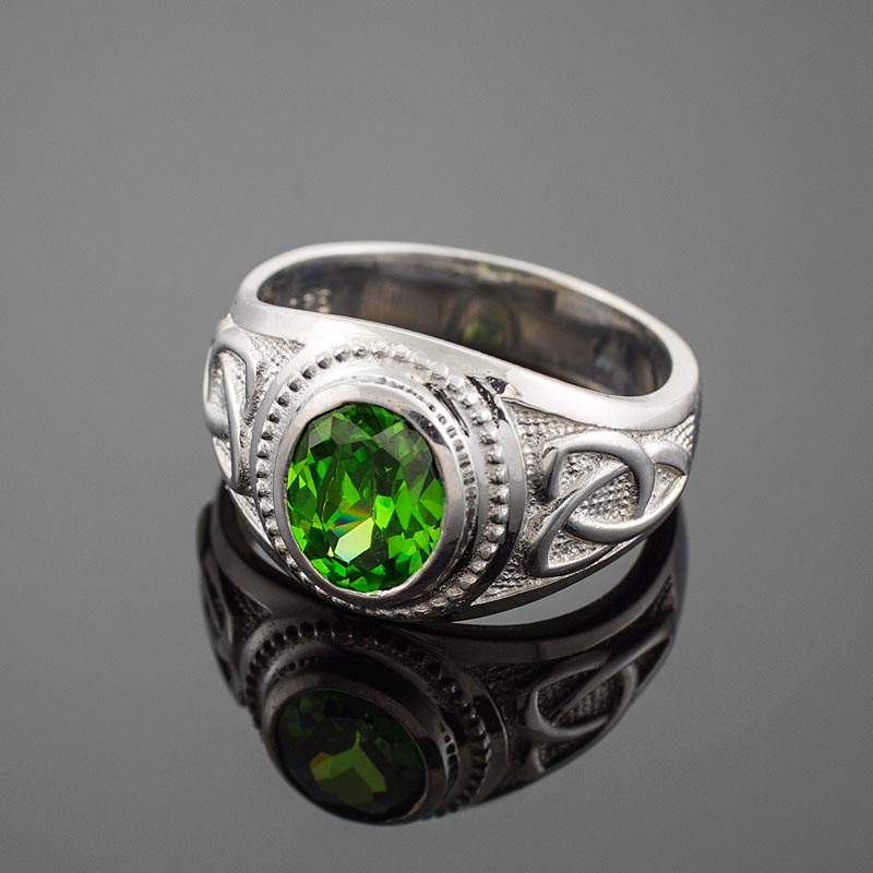 Product image for Celtic Ring - Men's White Gold Celtic Green Oval CZ Ring