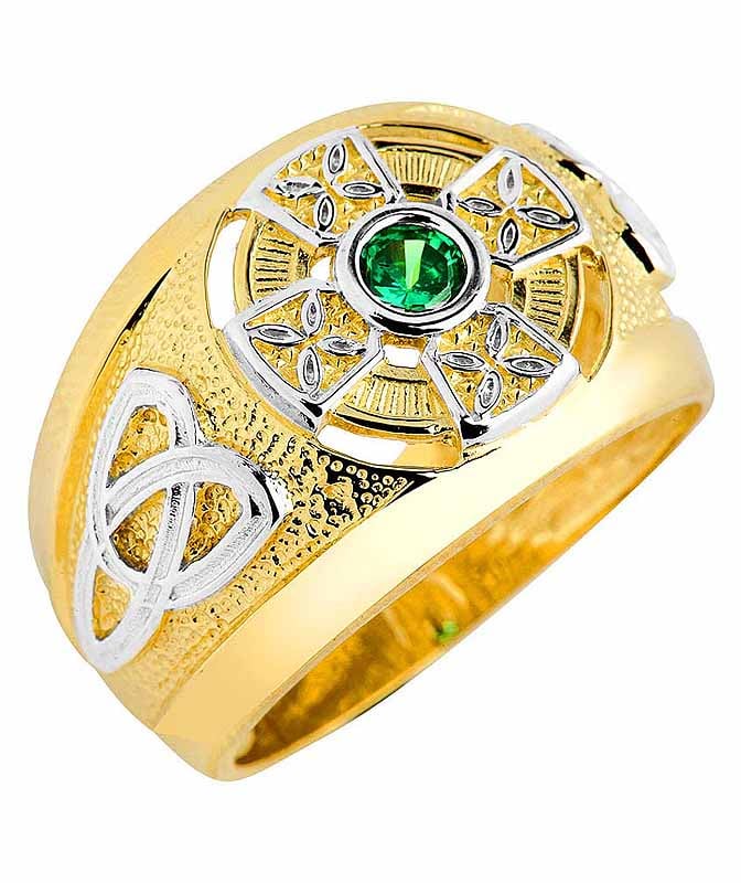Product image for Celtic Ring - Two Tone Gold Celtic Green Emerald CZ Ring