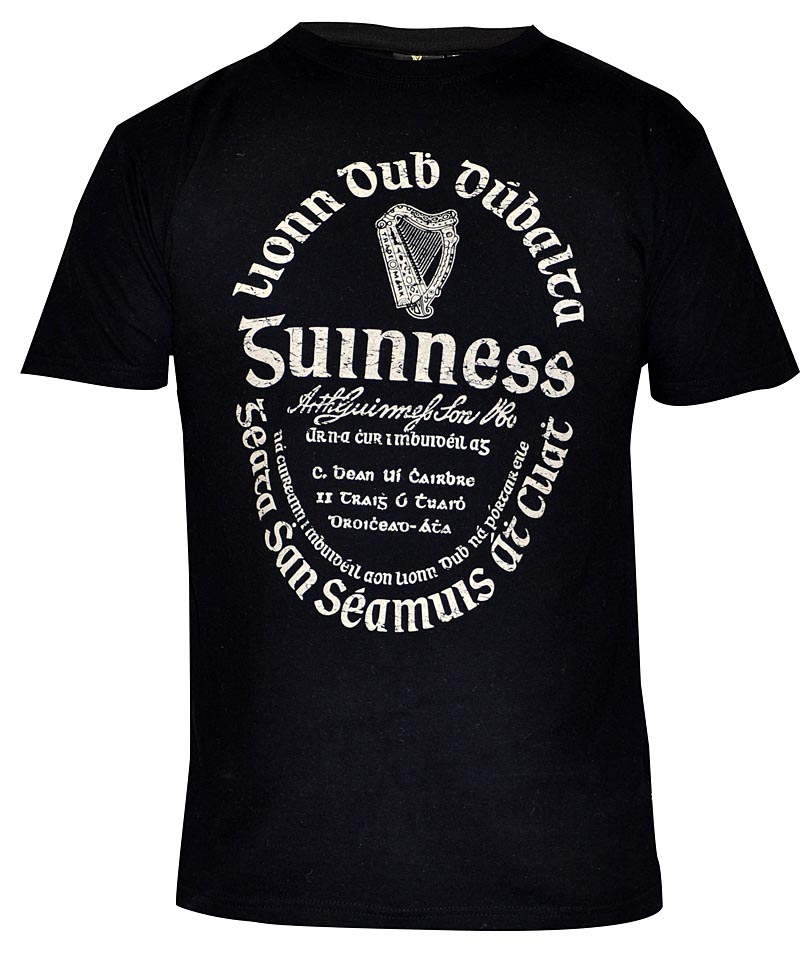 Product image for Guinness Shirt - Black Distressed Gaelic Guinness Label Irish T-Shirt