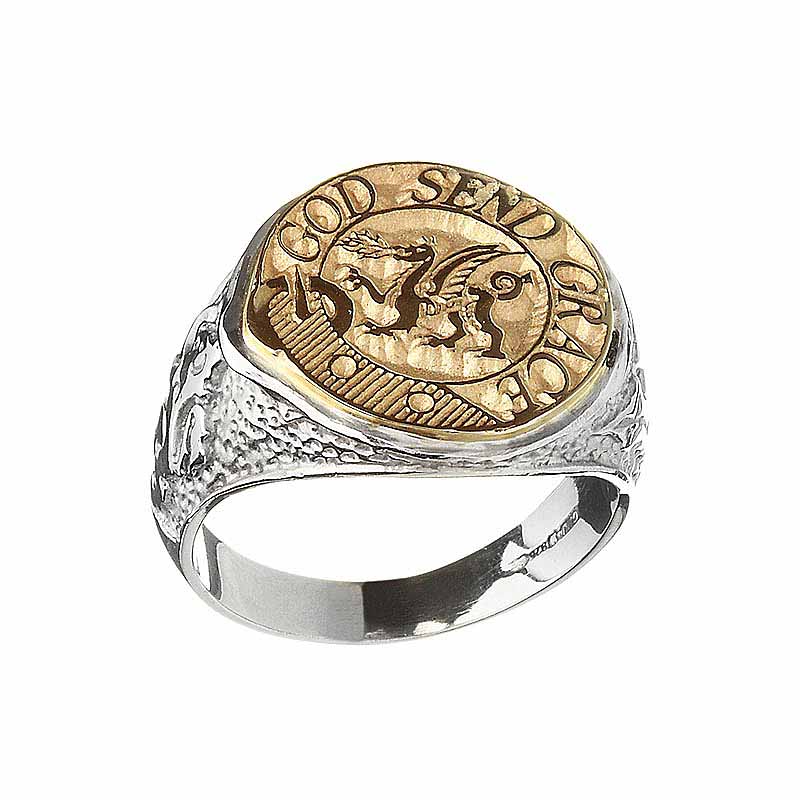 Product image for Celtic Ring - Coat of Arms Sterling Sterling Silver and 10k Gold Mens Solid Scottish Clan Ring