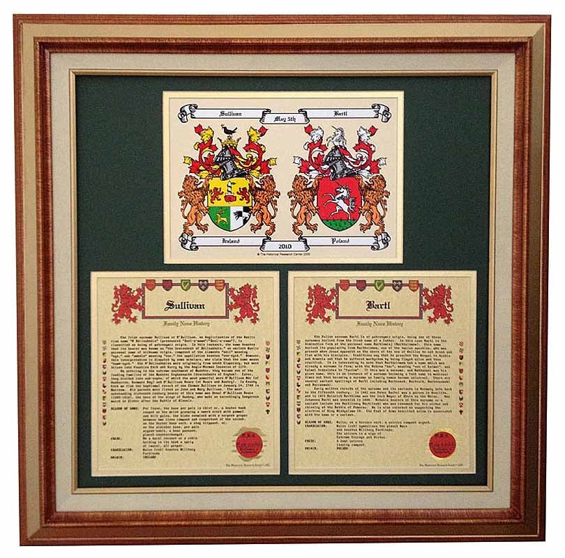 Product image for Personalized Irish Coat of Arms Anniversary Collection - Framed Double Coat of Arms with Two Family Name Histories