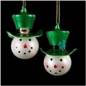 Product image for Irish Christmas - Irish Snowman Glass Ornaments - Set of 2