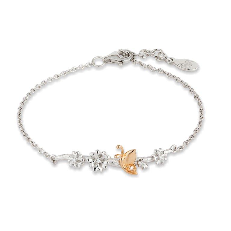 Product image for Jean Butler Jewelry - Sterling Silver Primrose & Butterfly 18k Rose Gold Plated Bark Irish Bracelet