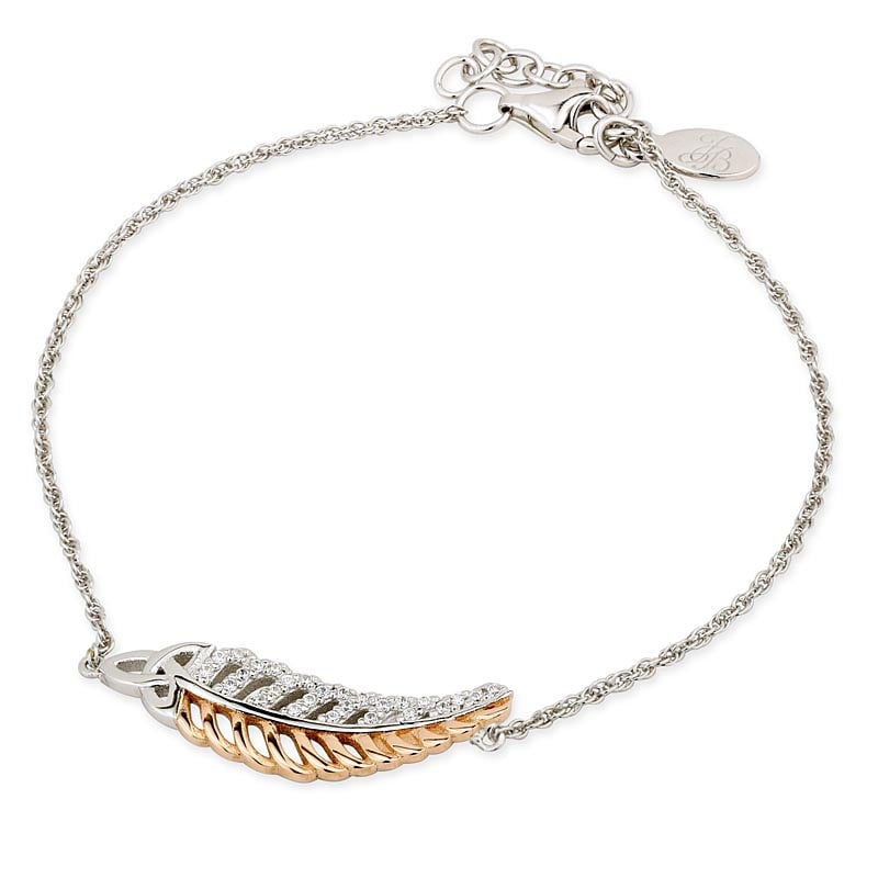 Product image for Jean Butler Jewelry - Sterling Silver with 18k Rose Gold Plate CZ Feather Trinity Knot Irish Bracelet