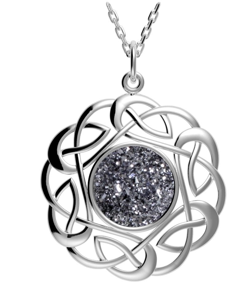Product image for Celtic Necklace - Sterling Silver Round Celtic Knot Black Drusy Pendant