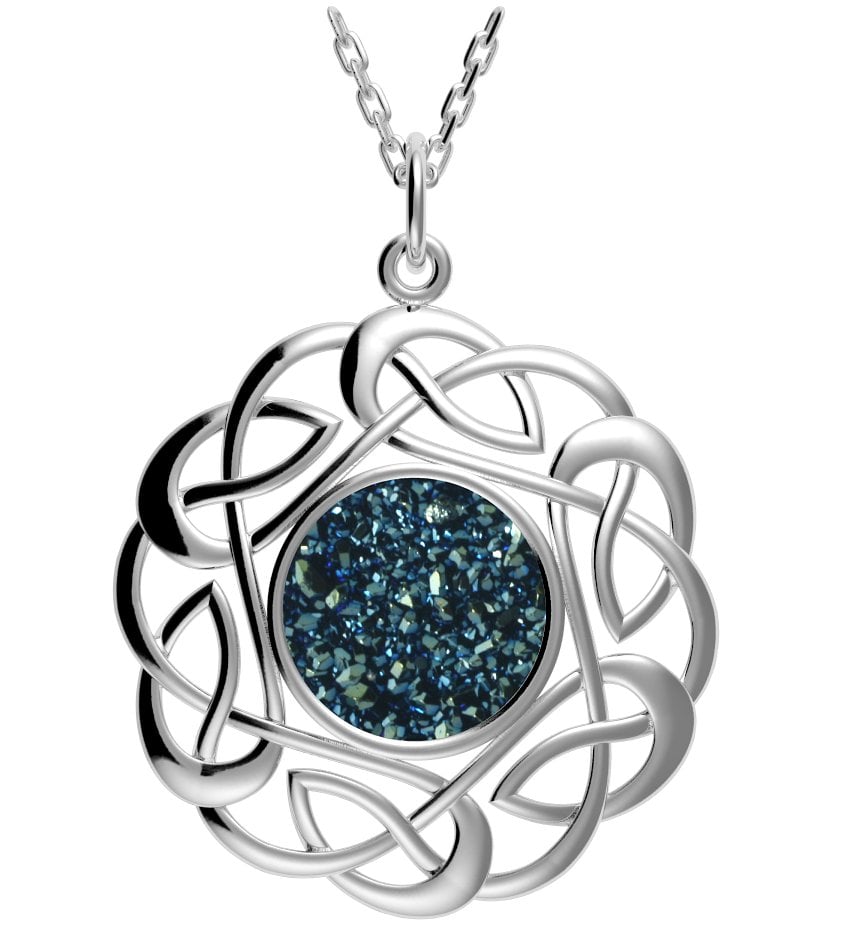 Product image for Celtic Necklace - Sterling Silver Round Celtic Knot Drusy Pendant Blue