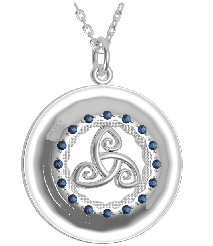 Product image for Irish Necklace - Sterling Silver with Blue CZ Stones 'Tir na nOg' Celtic Pendant