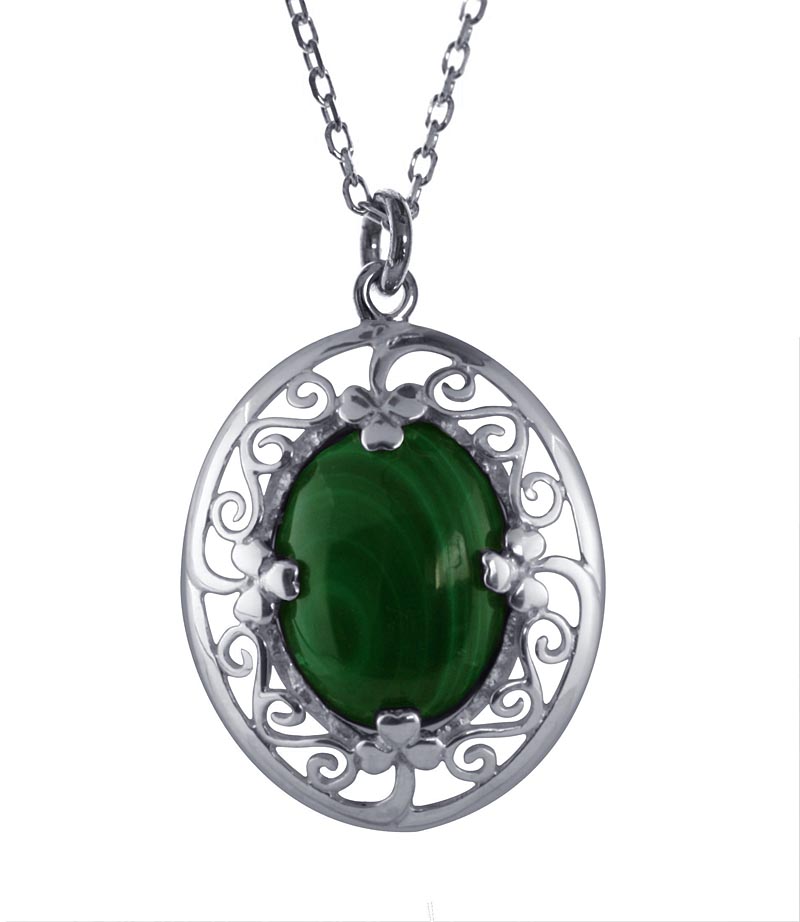 Product image for Irish Necklace - Sterling Silver Celtic Pendant with Malachite