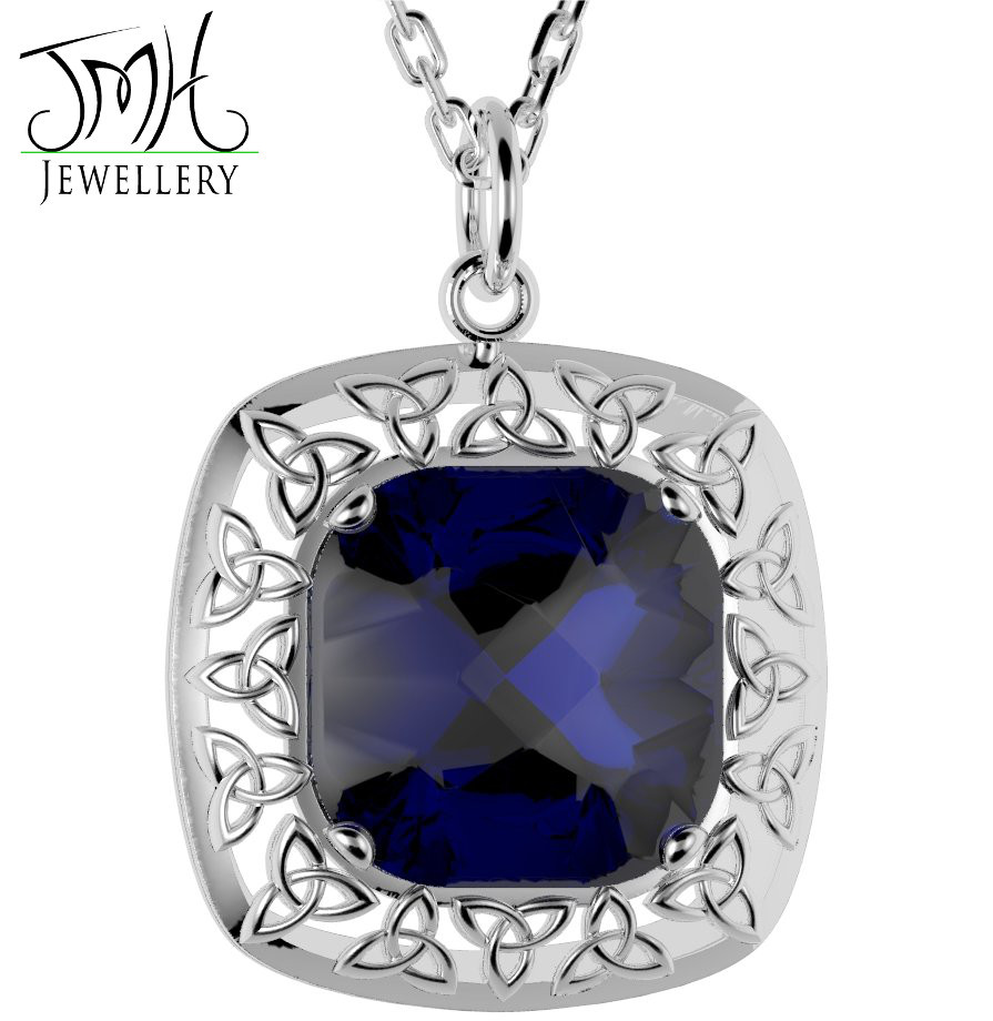 Product image for Irish Necklace - Sterling Silver Blue Quartz Trinity Knot Pendant