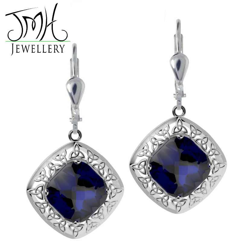 Product image for Irish Earrings - Sterling Silver Blue Quartz Trinity Knot Earrings