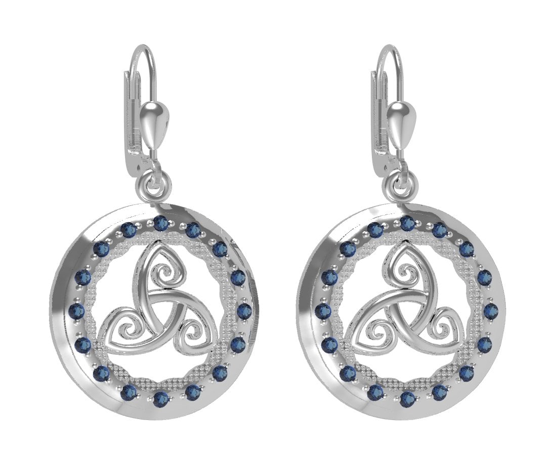 Product image for Irish Earrings - Sterling Silver with Blue CZ Stones 'Tir na nOg' Celtic Earrings