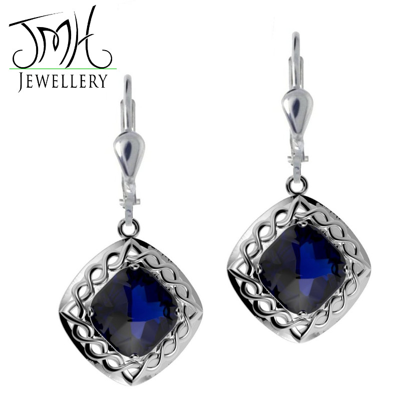 Product image for Irish Earrings - Sterling Silver Blue Quartz Cable Celtic Weave Earrings