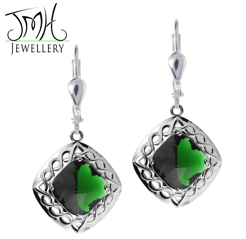 Product image for Irish Earrings - Sterling Silver Green Quartz Cable Celtic Weave Earrings