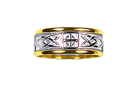 Product image for Celtic Ring - Men's Yellow Gold Trim with White Gold Celtic Knot and Celtic Cross Ring