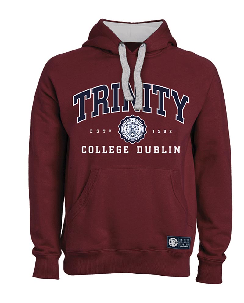 Product image for Irish Sweatshirt - Trinity Collegiate Seal Hooded Sweatshirt - Burgundy