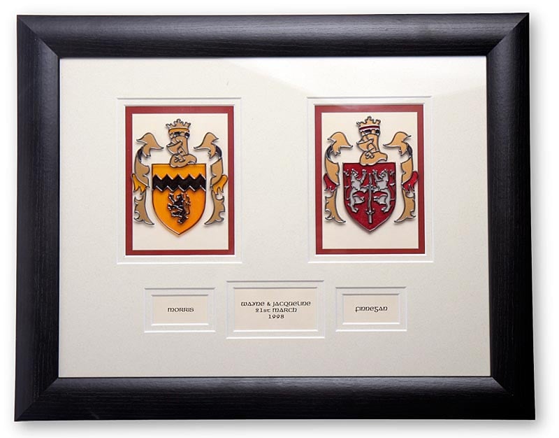Product image for Personalized Double Family Crest Handpainted Glass Framed Print